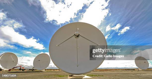 South Africa's KAT-7 telescope, a seven-dish array which is a precursor to the much larger Square Kilometre Array near Carnarvon on July 4, 2012 in...