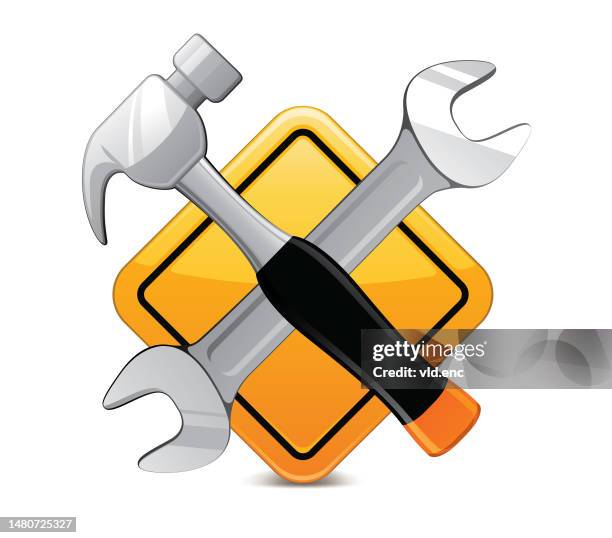 tools icon - hammer wrench stock illustrations