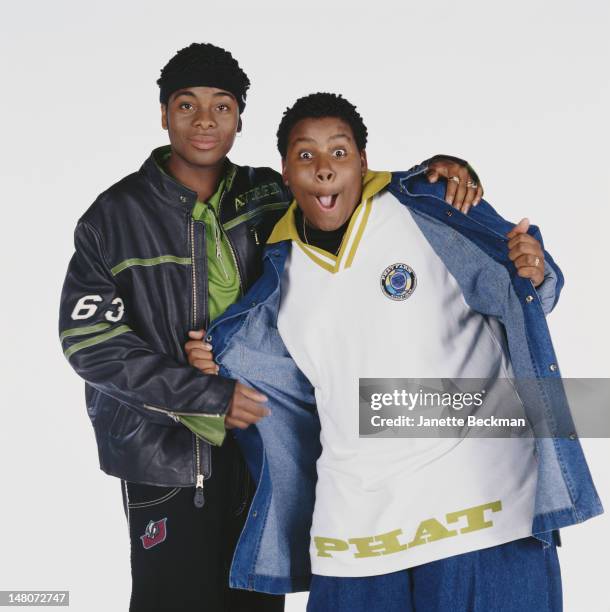 Portrait of American comedians and actors Kel Mitchell & Kenan Thompson , co-stars of the sitcom 'Kenan & Kel,' New York, New York, 2000.