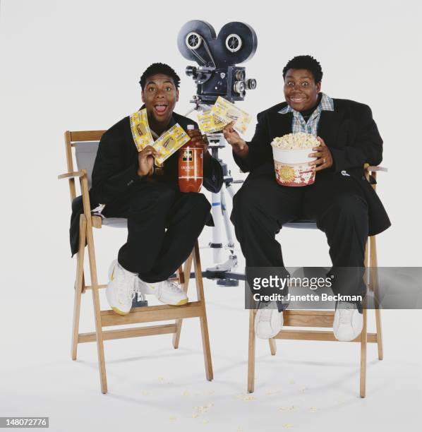 Portrait of American comedians and actors Kel Mitchell & Kenan Thompson , co-stars of the sitcom 'Kenan & Kel, New York, New York, 2000.