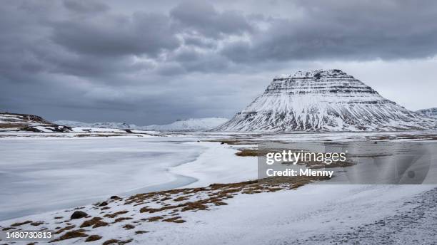 iceland snaefellsnes scenic winter landscape panorama snow mountains - snaefellsnes stock pictures, royalty-free photos & images