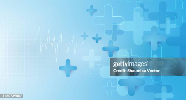 modern medical abstract background with cross shape, pulse, hexagons and molecular pattern. concepts and ideas for healthcare technology, innovation medicine, health, science and research design - technology stock illustrations