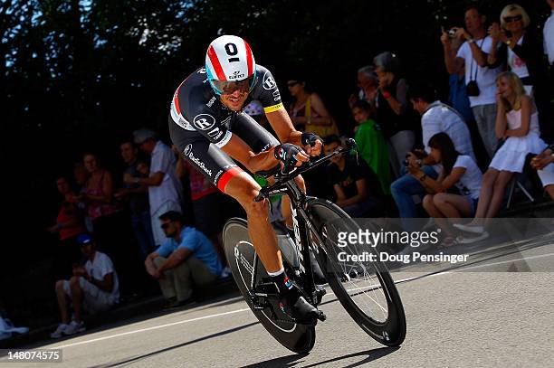Andreas Kloden of Germany riding for Radioshack-Nissan races to 10th place individual time trial on stage nine of the 2012 Tour de France from...