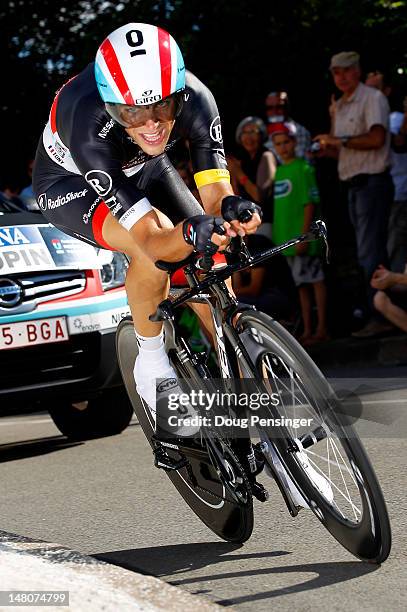 Tony Gallopin of France riding for Radioshack-Nissan races to 18th place in the individual time trial on stage nine of the 2012 Tour de France from...