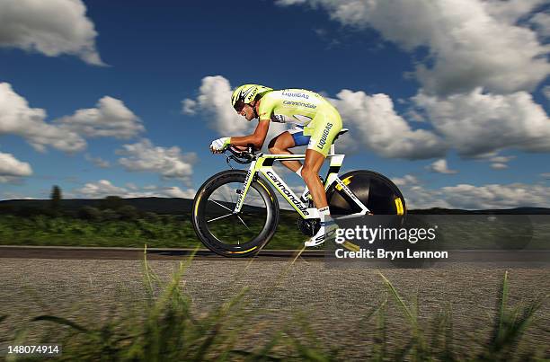 Vincenzo Nibali of Italy and Liquigas-Canondale in action during stage nine of the 2012 Tour de France, a 41.5km individual time trial, from...