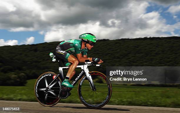 Thomas Voeckler of France and Team Europcar in action during stage nine of the 2012 Tour de France, a 41.5km individual time trial, from...