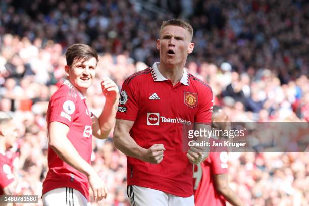 Scott McTominay of Manchester United celebrates after scoring the team's first goal during the Premier League match between Manchester United and...