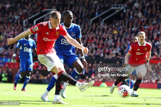 Scott McTominay of Manchester United scores the team's first goal during the Premier League match between Manchester United and Everton FC at Old...