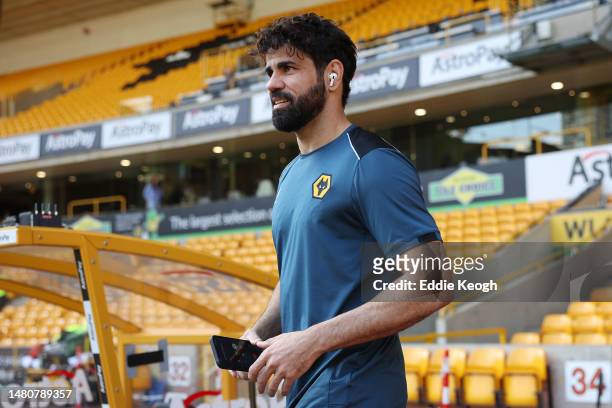 Diego Costa of Wolverhampton Wanderers walks out to inspect the pitch prior to the Premier League match between Wolverhampton Wanderers and Chelsea...