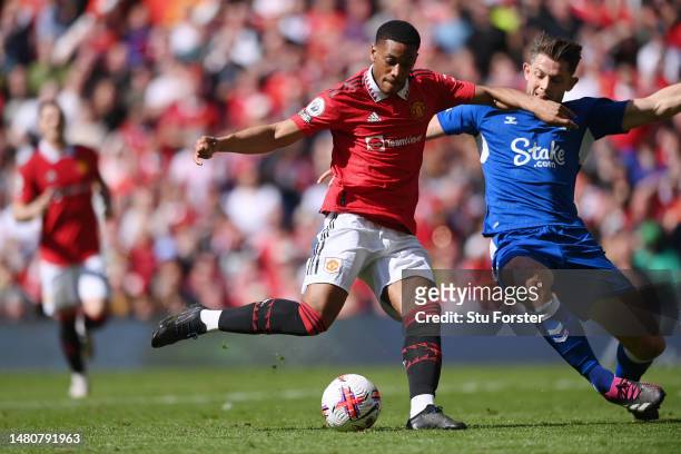 Anthony Martial of Manchester United scores the team's second goal during the Premier League match between Manchester United and Everton FC at Old...