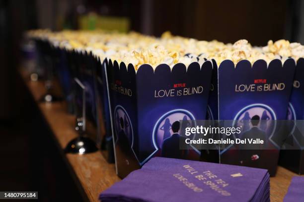 View of popcorn as Love Is Blind Cast celebrates Netflix's first Live Reunion with the Iconic Pods and a screening party at Ole Red in Nashville on...