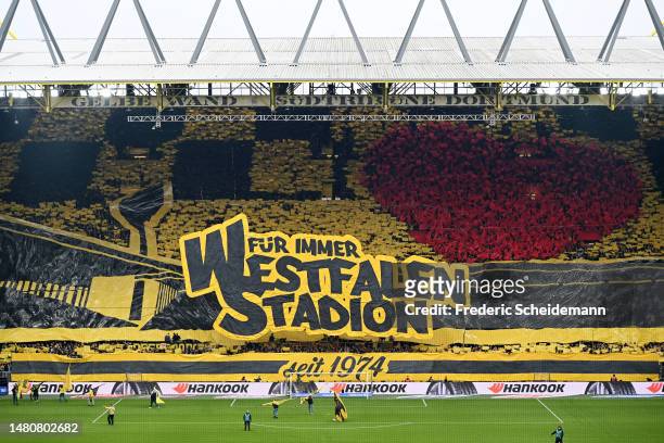 General view inside the stadium prior to the Bundesliga match between Borussia Dortmund and 1. FC Union Berlin at Signal Iduna Park on April 08, 2023...