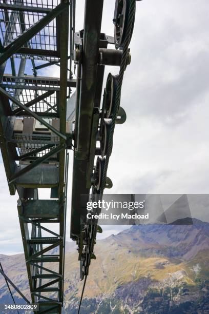 mountain lift system (cable car, gondola, drag lift, chairlift) - tellerlift stock-fotos und bilder