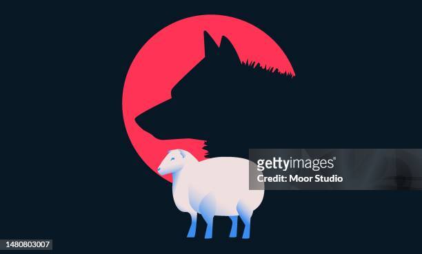 illustrations, cliparts, dessins animés et icônes de illustration vectorielle d’ombre de mouton avec loup - gueule de loup