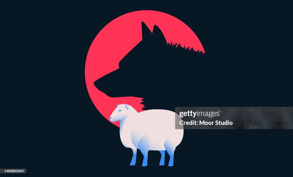 Sheep with wolf shadow vector illustration