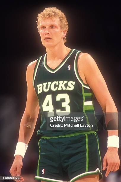 Jack Sikma of the Milwaukee Bucks looks on during basketball game against the Washington Bullets at Capital Centre on April 8, 1988 in Landover,...