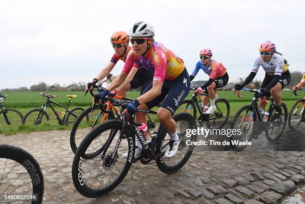 Marjolein Van 'T Geloof of The Netherlands and Team Human Powered Health and Ilaria Sanguineti of Italy and Team Trek - Segafredo compete during the...