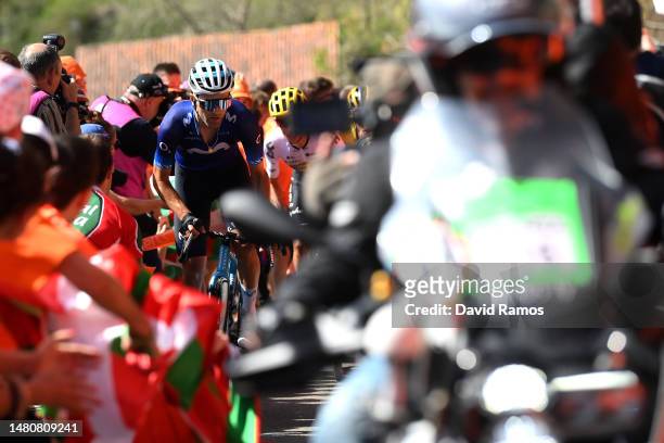Ruben Guerreiro of Portugal and Movistar Team competes in the breakaway climbing to the Krabelin during the 62nd Itzulia Basque Country, Stage 6 a...