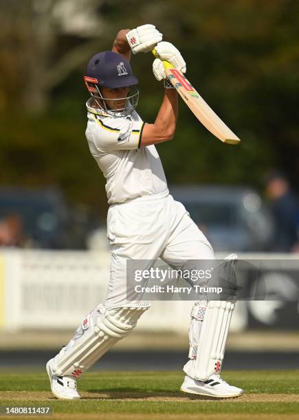 Sam Hain of Warwickshire plays a shot during Day Three of the LV= Insurance County Championship Division 1 match between Somerset and Warwickshire at...