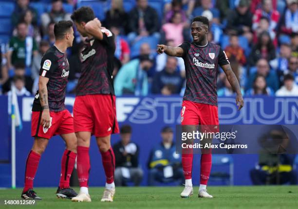 Inaki Williams of Athletic Club celebrates with teammates after scoring the team's first goal during the LaLiga Santander match between RCD Espanyol...