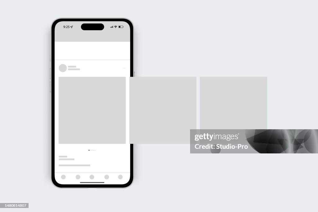 Post-Mockup in sozialen Netzwerken. Smartphone mit beliebter Karussell-Benutzeroberfläche für Social-Media-Netzwerke