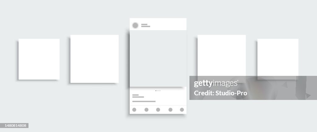 Social network carousel skeleton template. Post UI mockup.