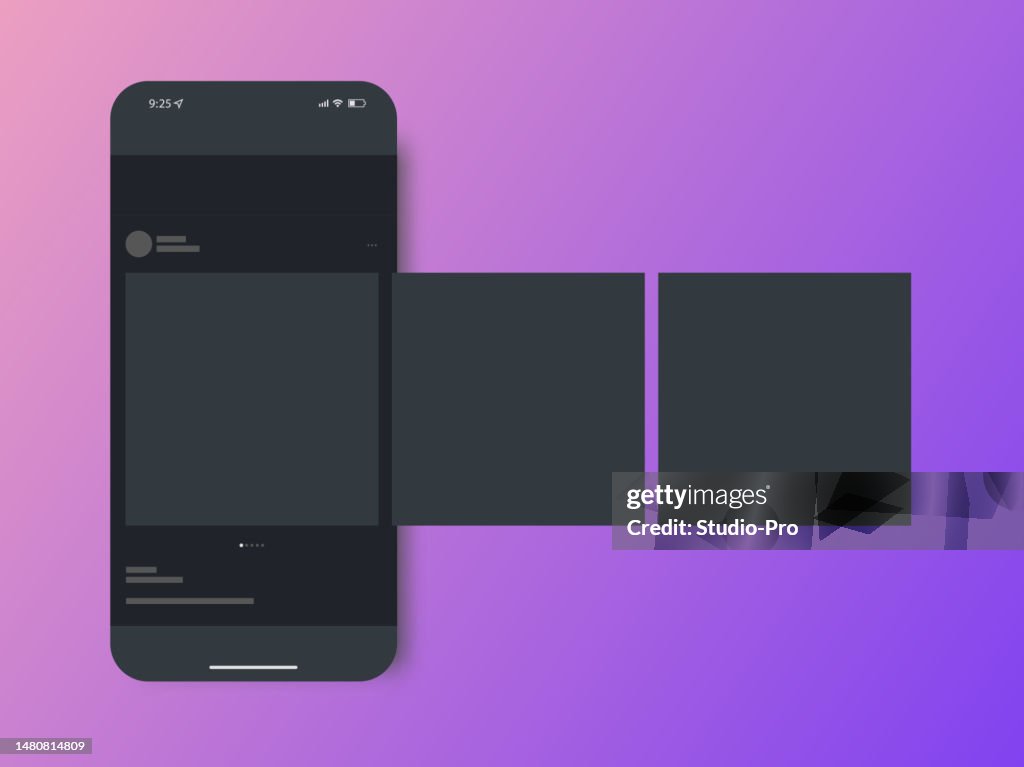 Social network post mockup. Smartphone similar to Iphone with app UI template