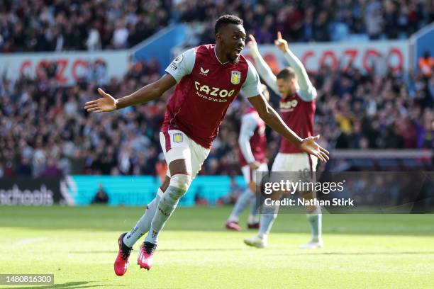Bertrand Traore of Aston Villa celebrates after scoring their sides first goal during the Premier League match between Aston Villa and Nottingham...
