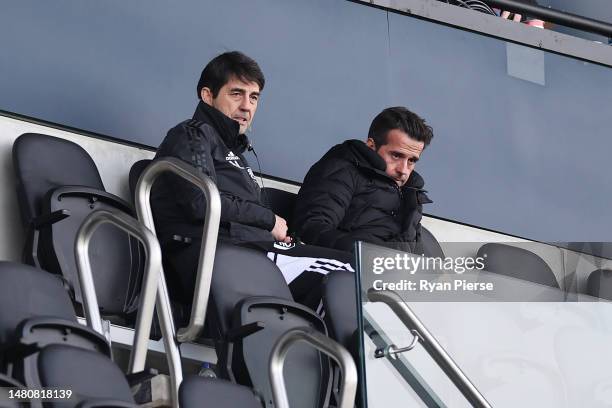 Marco Silva, Manager of Fulham, looks on from the stands during the Premier League match between Fulham FC and West Ham United at Craven Cottage on...