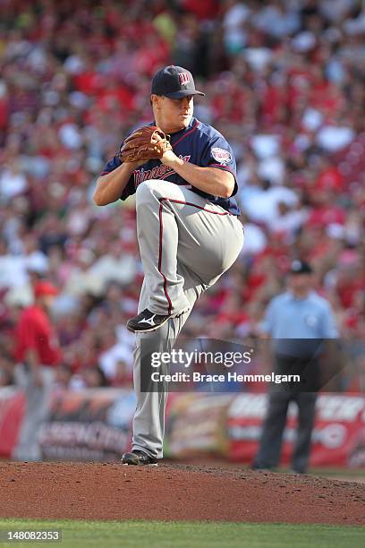 Matt Capps of the Minnesota Twins pitches against the Cincinnati Reds on June 23, 2012 at Great American Ball Park in Cincinnati, Ohio. The Reds...