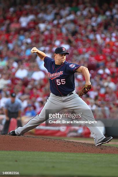 Matt Capps of the Minnesota Twins pitches against the Cincinnati Reds on June 23, 2012 at Great American Ball Park in Cincinnati, Ohio. The Reds...