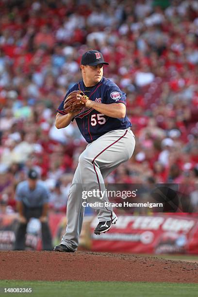 Matt Capps of the Minnesota Twins pitches against the Cincinnati Reds on June 23, 2012 at Great American Ball Park in Cincinnati, Ohio. The Reds...