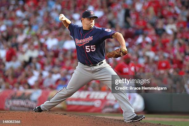 Matt Capps of the Minnesota Twins pitches against the Cincinnati Reds on June 23, 2012 at Great American Ball Park in Cincinnati, Ohio. The Reds...