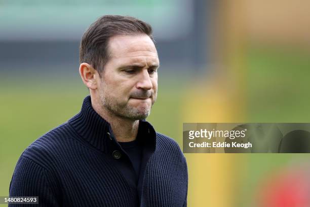 Frank Lampard, Caretaker Manager of Chelsea, looks dejected following the team's defeat during the Premier League match between Wolverhampton...