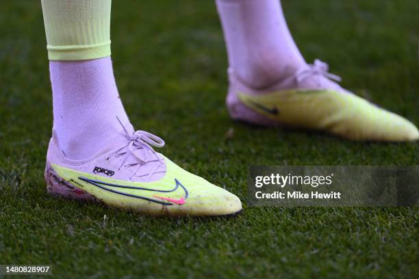 Detailed view of the Nike Force9 boots of Erling Haaland of Manchester City prior to the Premier League match between Southampton FC and Manchester...