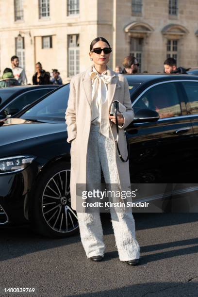 Julia Haghjoo wears all Givenchy outside the Givenchy show on March 02, 2023 in Paris, France.