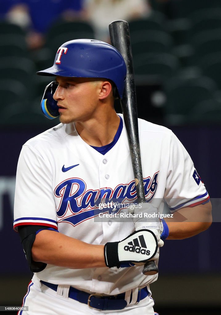 Corey Ranger Corey Seager of the Texas Rangers bats against the Baltimore Orioles ...