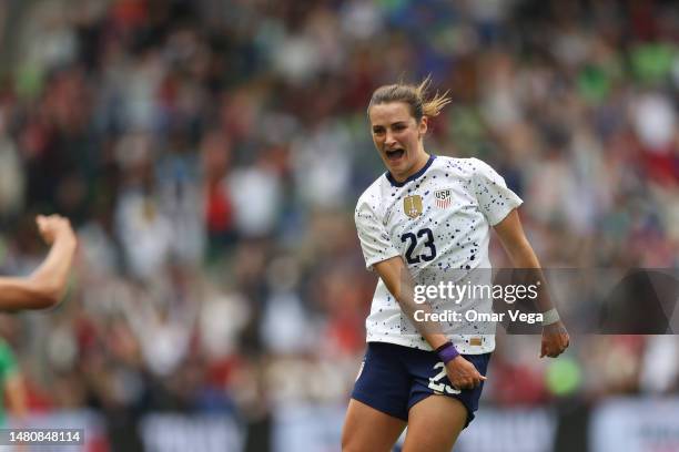 Emily Fox of United States celebrates after scoring the opening goal during the women's international friendly match between Republic of Ireland and...