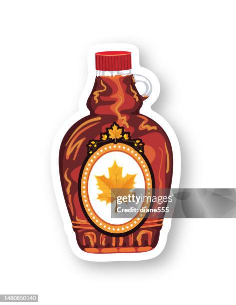 maple syrup bottle sticker - maple syrup stock illustrations