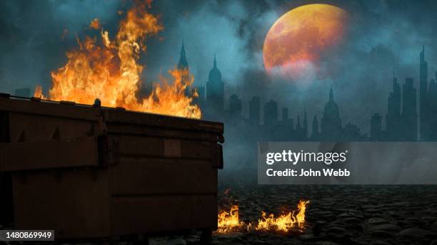Dumpster Fire Orange Moon Lightning Clouds Background