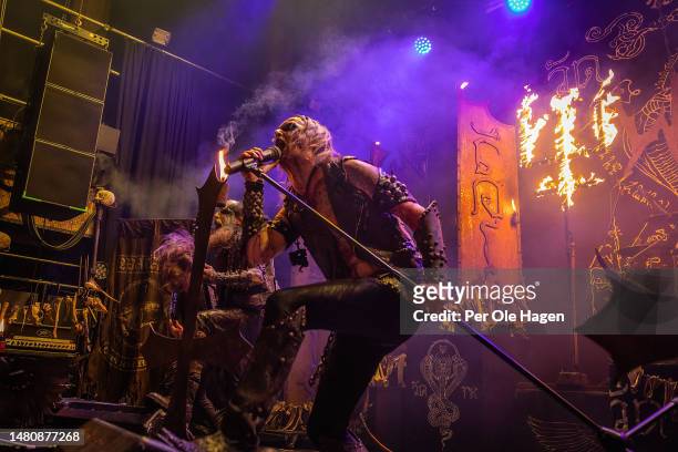 Erik Danielsson from Watain performs on stage at the Inferno Metal Festival on April 08, 2023 in Oslo, Norway.