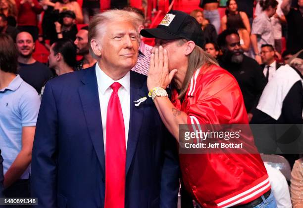 Former U.S. President Donald Trump and musician Kid Rock are seen in attendance during the UFC 287 event at Kaseya Center on April 08, 2023 in Miami,...
