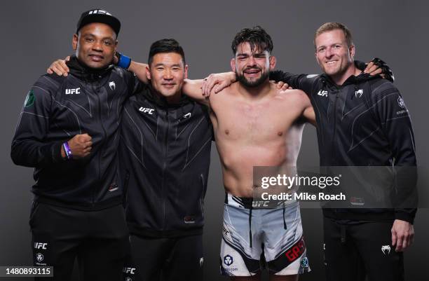 Kelvin Gastelum poses for a portrait after his victory during the UFC 287 event at Kaseya Center on April 08, 2023 in Miami, Florida.