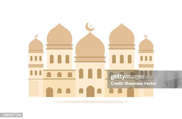 arabian mosque building, flat vector design illustration isolated on white background - the arab castle stock illustrations