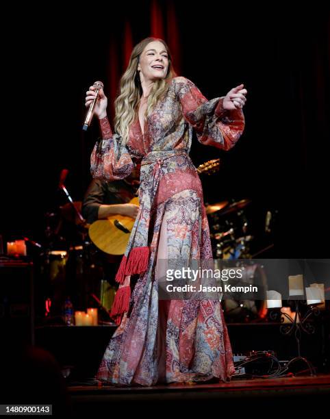 LeAnn Rimes performs at the Ryman Auditorium on April 08, 2023 in Nashville, Tennessee.
