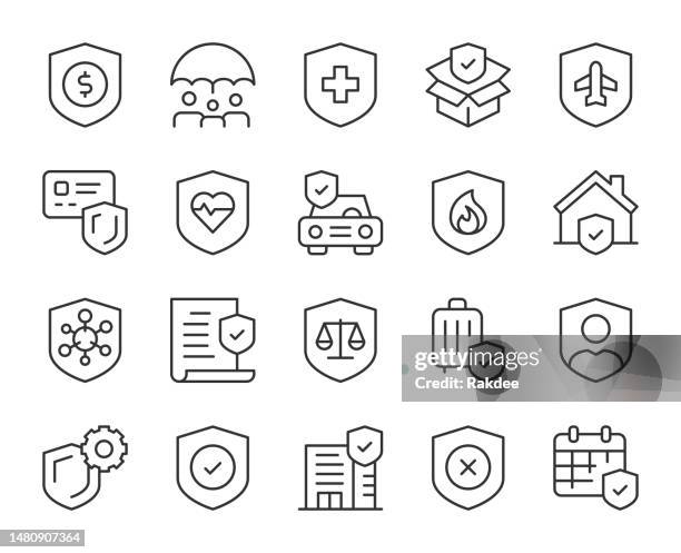 versicherung - light line icons - gewerbeimmobilie stock-grafiken, -clipart, -cartoons und -symbole