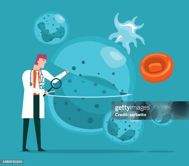 magnifying glass - blood cells - hemoglobin stock illustrations