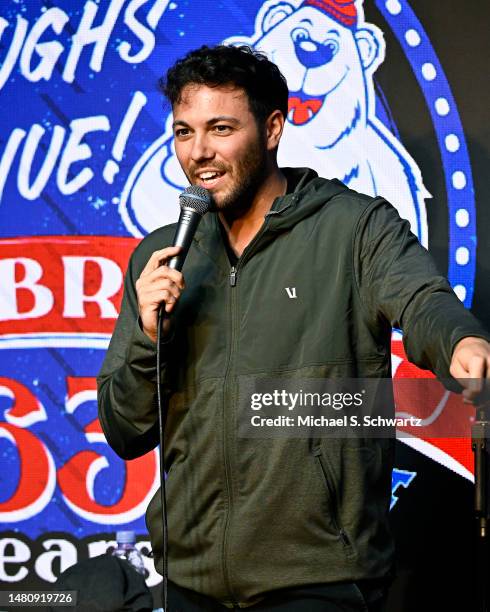 Comedian Vinny Fasline performs at The Ice House Comedy Club on April 08, 2023 in Pasadena, California.