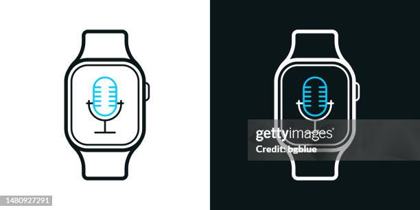 smartwatch with microphone. bicolor line icon on black or white background - editable stroke - record voice message stock illustrations