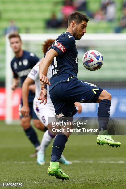 Bruno Fornaroli of Melbourne Victory controls the ball during the round 23 A-League Men's match between Melbourne Victory and Perth Glory at AAMI...